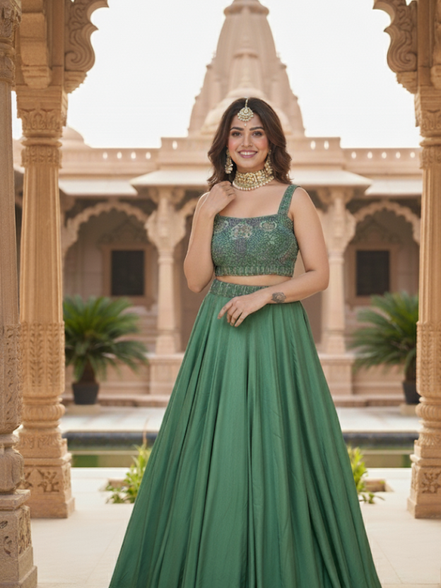 Emerald Grace crop top and lehenga