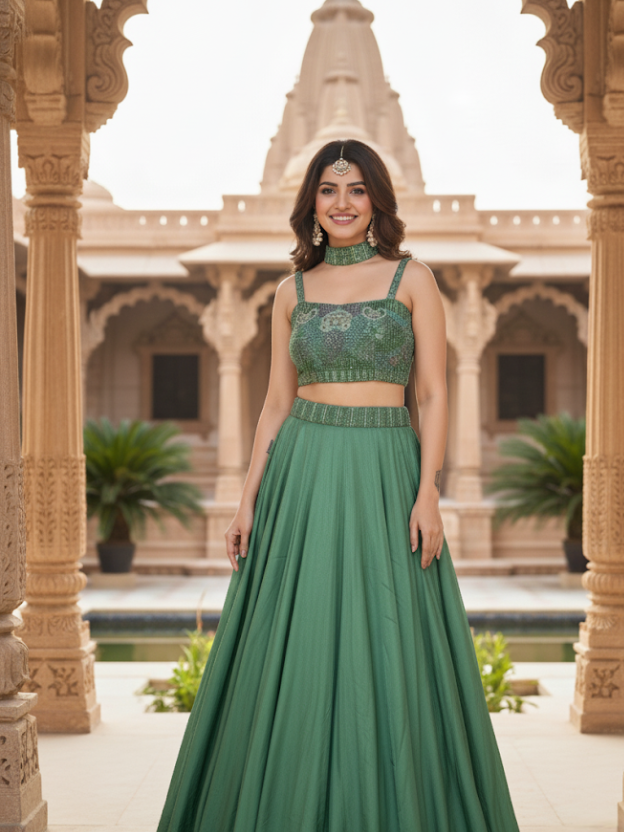 Emerald Grace crop top and lehenga