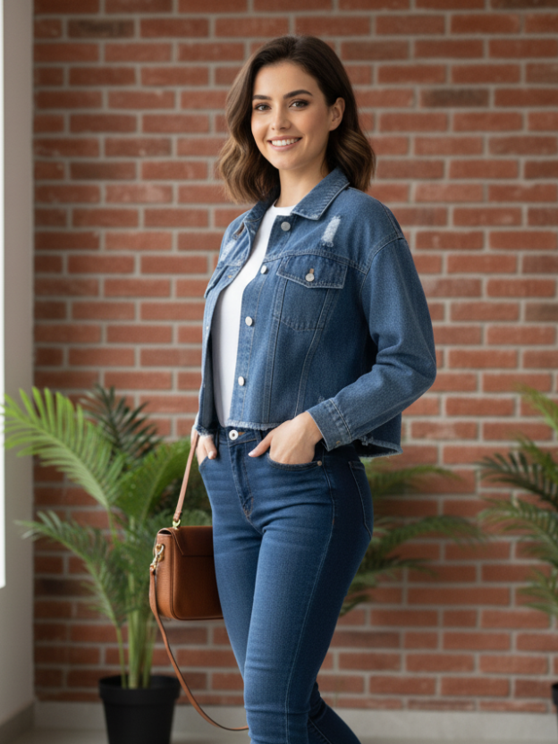 Cropped Distressed Denim Jacket