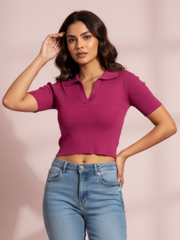 Ribbed collared crop top