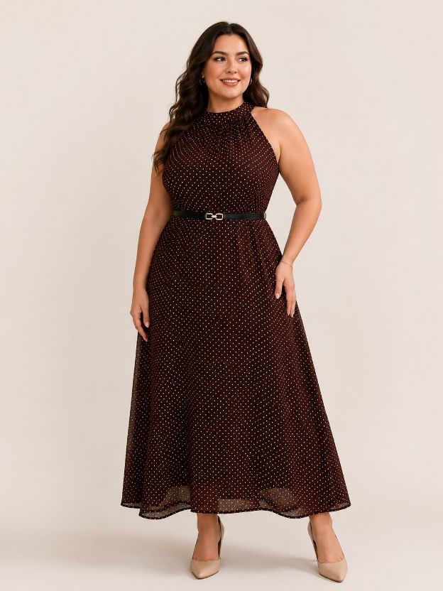 Halter Neck Polka Dot Maxi Dress for Women | Casual & Party Wear