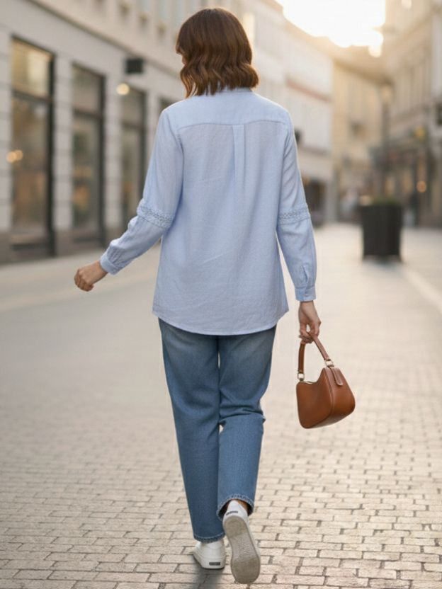 Elegant Lace Panel Button-Down Blouse