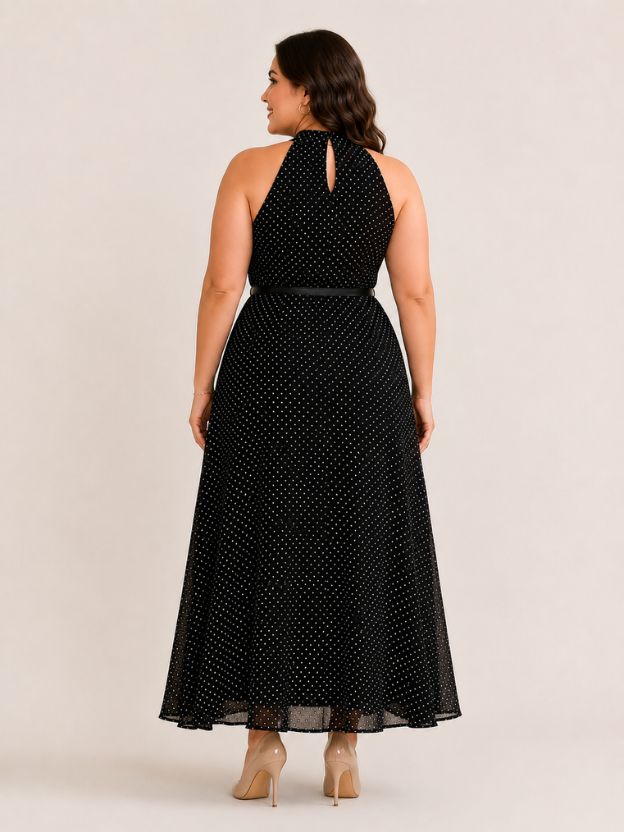 Halter Neck Polka Dot Maxi Dress for Women | Casual & Party Wear