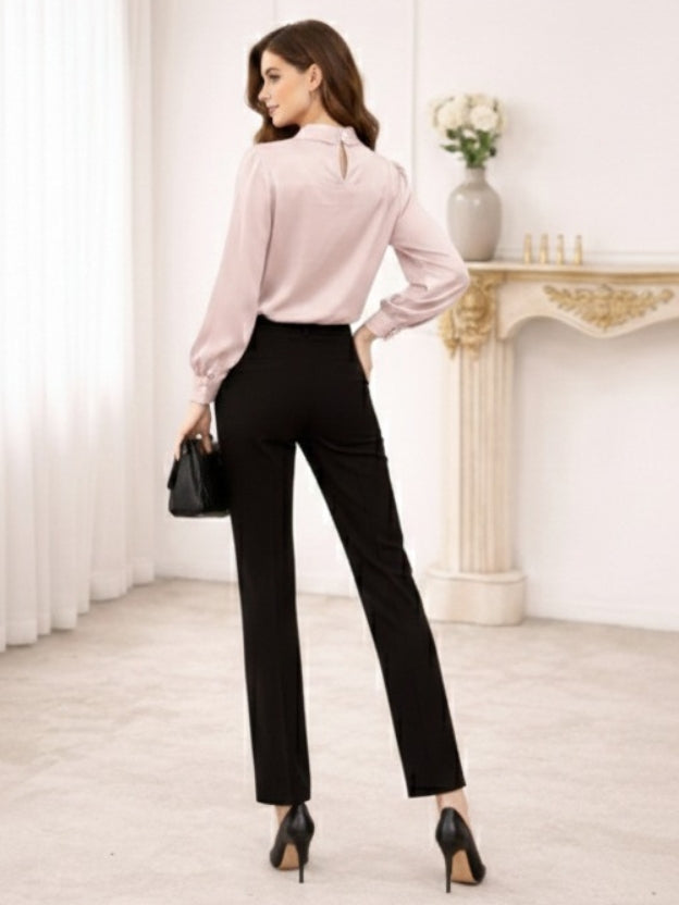 Elegant Tie-Neck Pearl Satin top