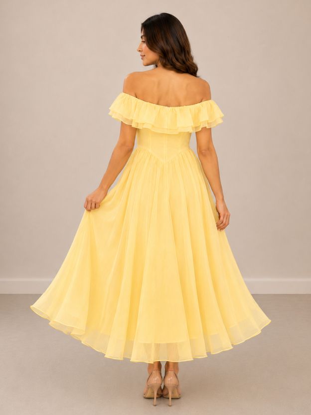 Women's Off-Shoulder Ruffle Maxi Dress | Flowy Chiffon A-Line Party & Summer Dress
