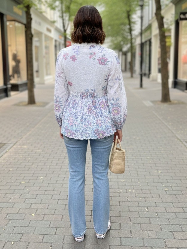 Sheer Floral Lace Tie-Front Peplum Shirt