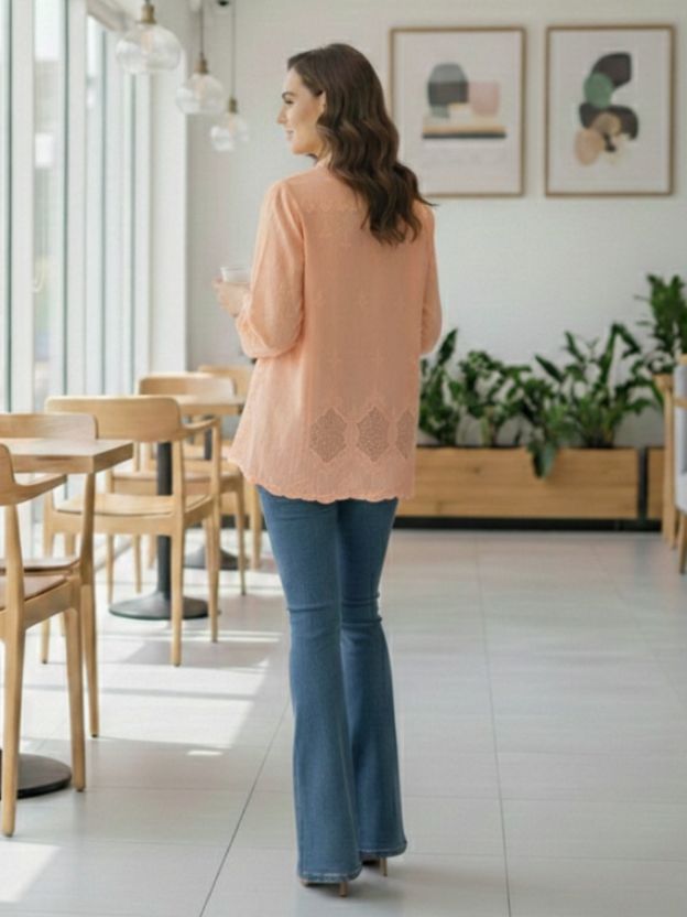 Elegant Lace Hem Casual Shirt for Women – Relaxed Fit Everyday Top