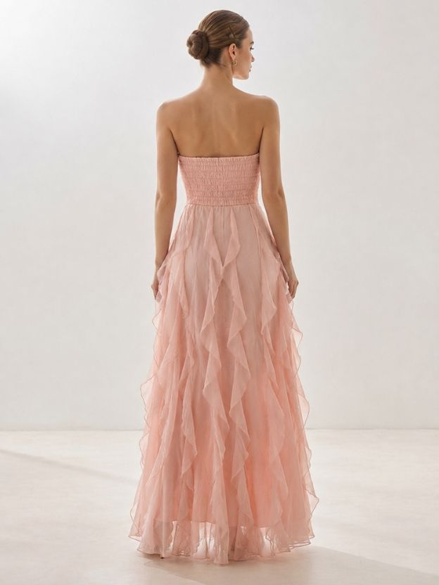 Women's Strapless Fit & Flare Maxi Dress | Elegant Pink Party Dress for Wedding, Prom & Evening Events