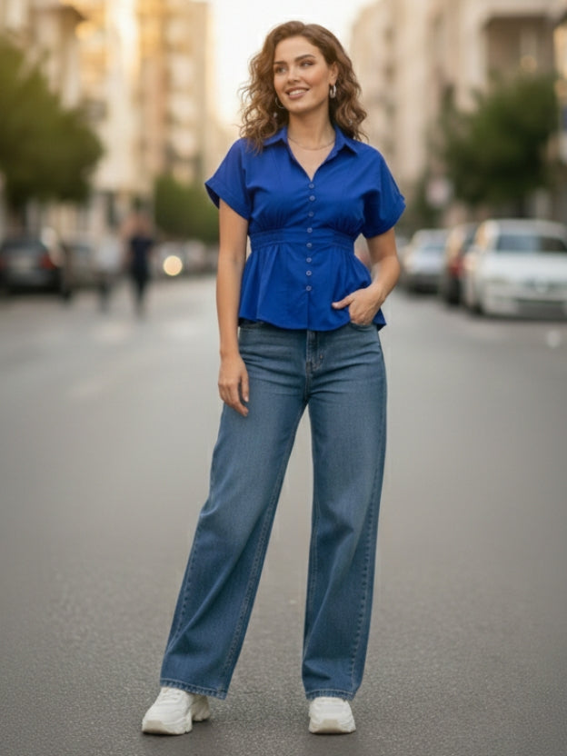 Fuchsia Peplum Shirt Top for Women