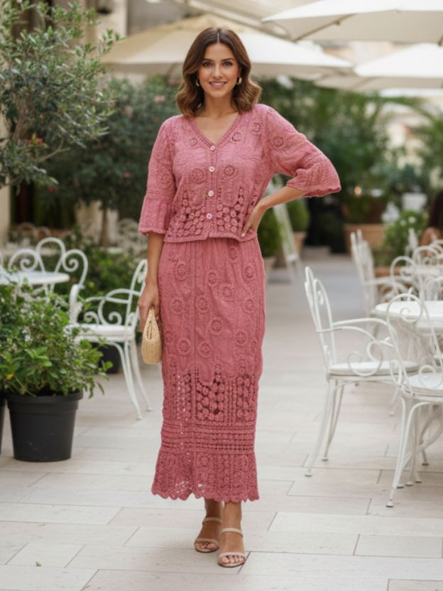 Elegant Textured Co-Ord Set with Feminine Silhouette