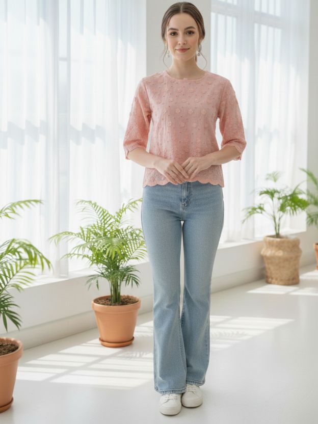 Elegant Textured Scallop Hem Top