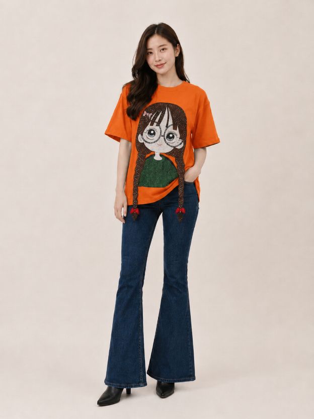 Women's Oversized Cartoon Graphic Printed Cotton T-Shirt | Cute Anime Tee