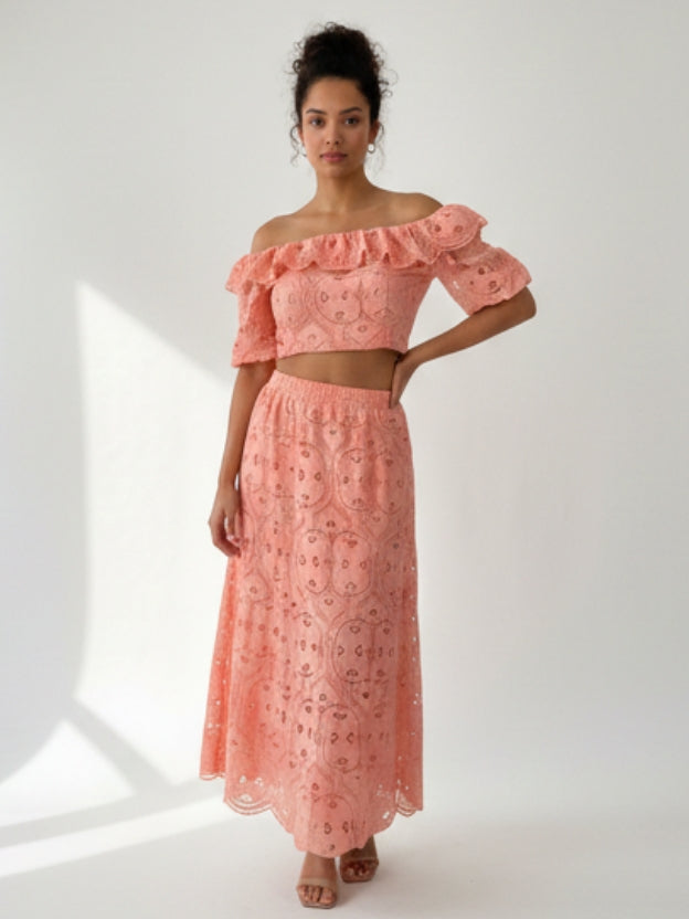Elegant Off-Shoulder Lace Midi Dress