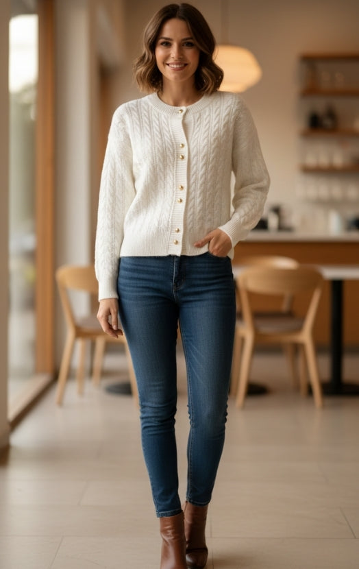 Women’s Classic Cable Knit Sweater Cardigan – Warm Casual Chic Top
