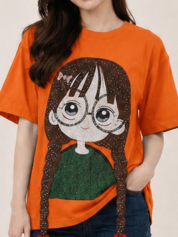 Women's Oversized Cartoon Graphic Printed Cotton T-Shirt | Cute Anime Tee
