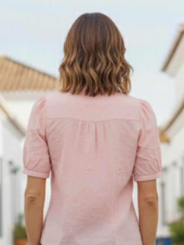 Elegant Embroidered Scalloped Hem Shirt