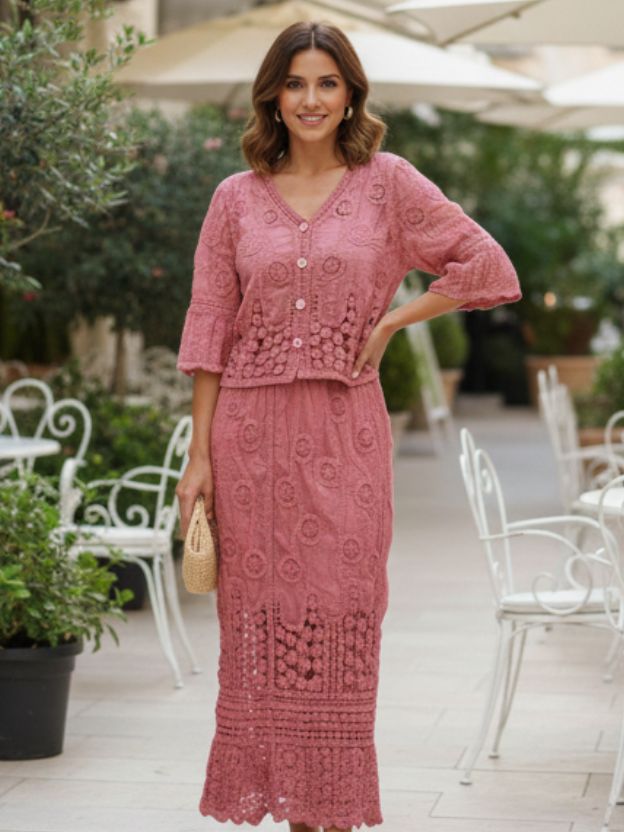 Elegant Textured Co-Ord Set with Feminine Silhouette