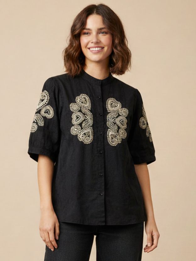 Elegant Embroidered Casual Shirt with Heart Detail