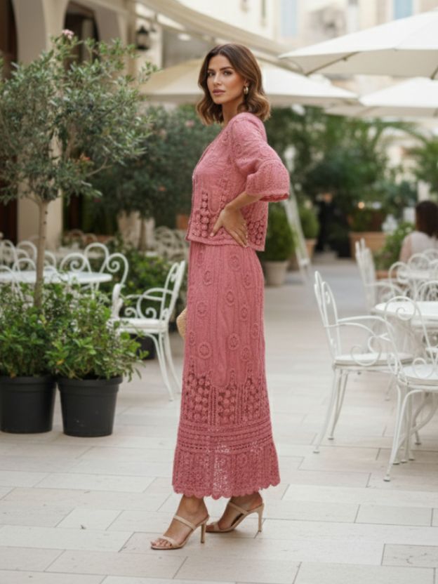 Elegant Textured Co-Ord Set with Feminine Silhouette
