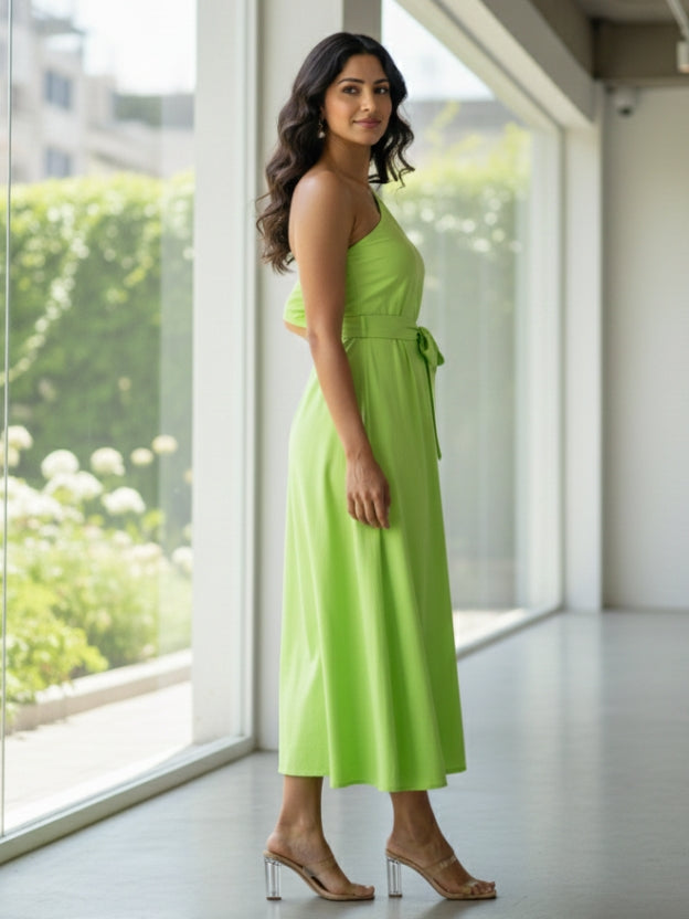 One-Shoulder Midi Dress with Waist
