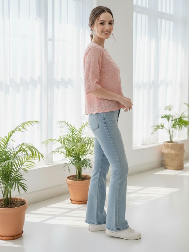Elegant Textured Scallop Hem Top