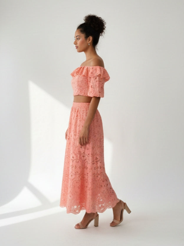 Elegant Off-Shoulder Lace Midi Dress