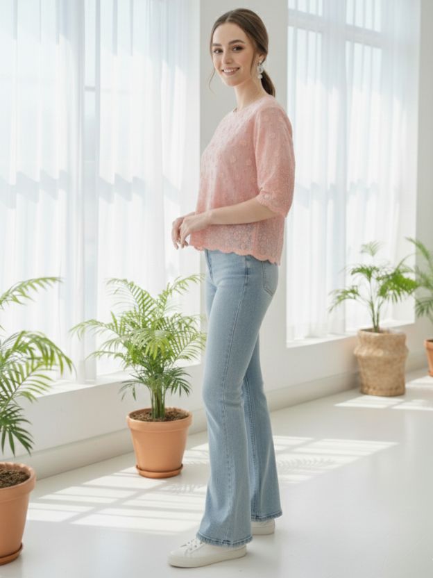 Elegant Textured Scallop Hem Top