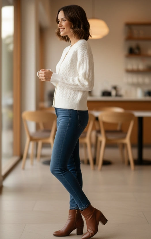 Women’s Classic Cable Knit Sweater Cardigan – Warm Casual Chic Top