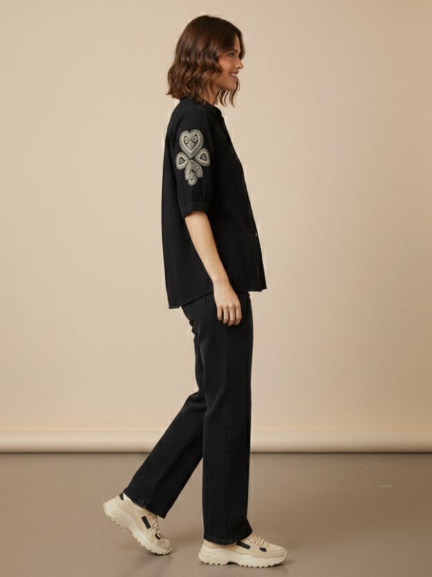 Elegant Embroidered Casual Shirt with Heart Detail
