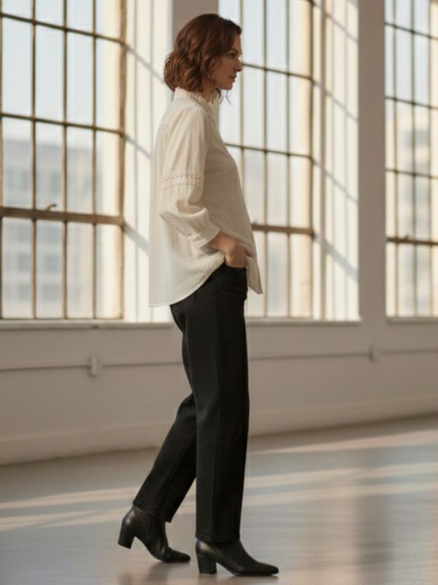 Elegant Lace Panel Button-Down Blouse