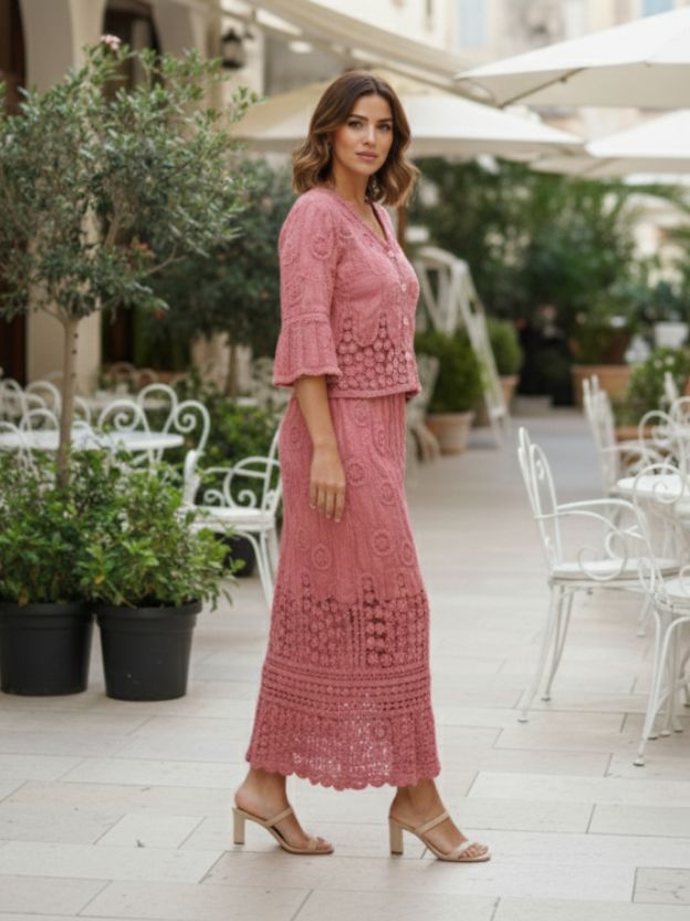 Elegant Textured Co-Ord Set with Feminine Silhouette