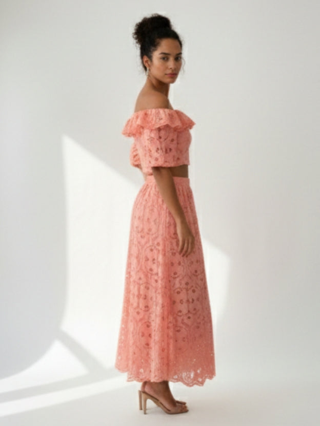 Elegant Off-Shoulder Lace Midi Dress