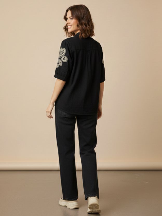 Elegant Embroidered Casual Shirt with Heart Detail