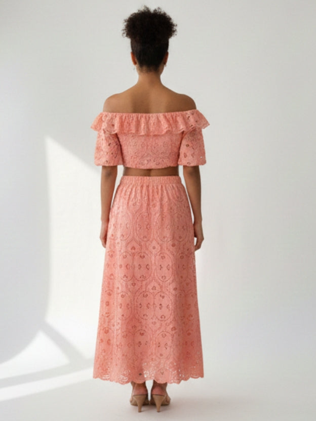 Elegant Off-Shoulder Lace Midi Dress