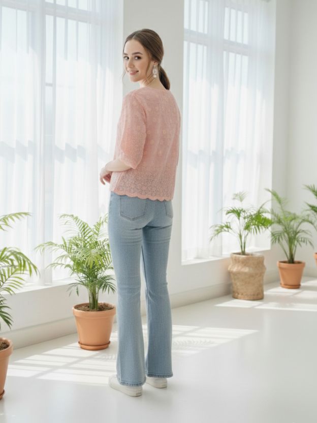 Elegant Textured Scallop Hem Top