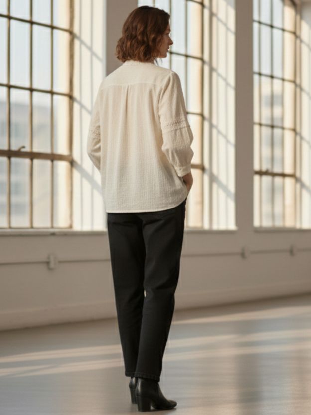 Elegant Lace Panel Button-Down Blouse