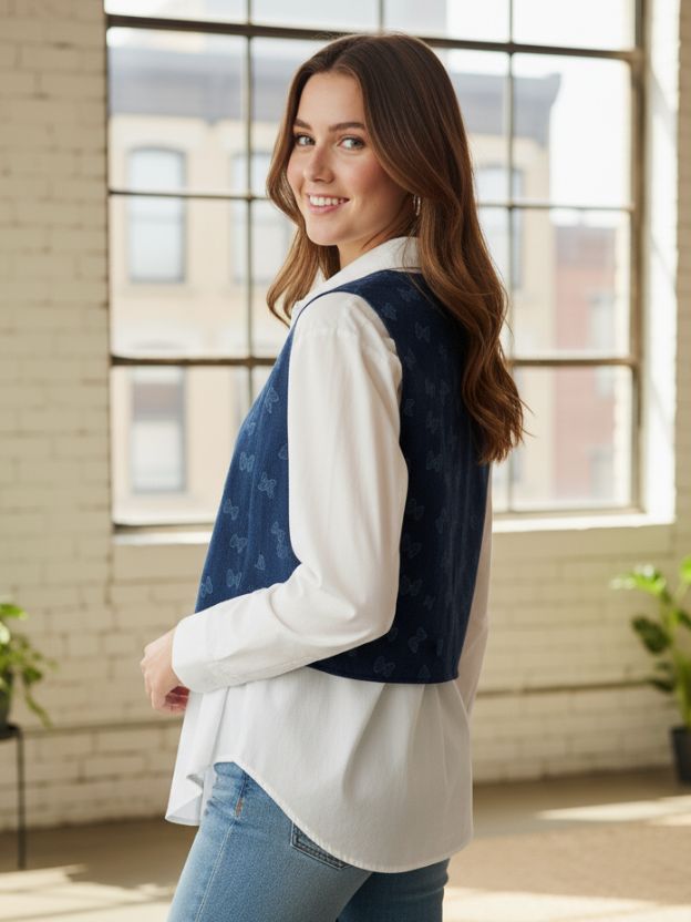 Denim Butterfly Printed Short