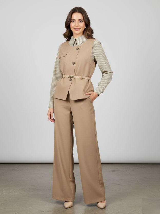 Modern beige Trouser Suit