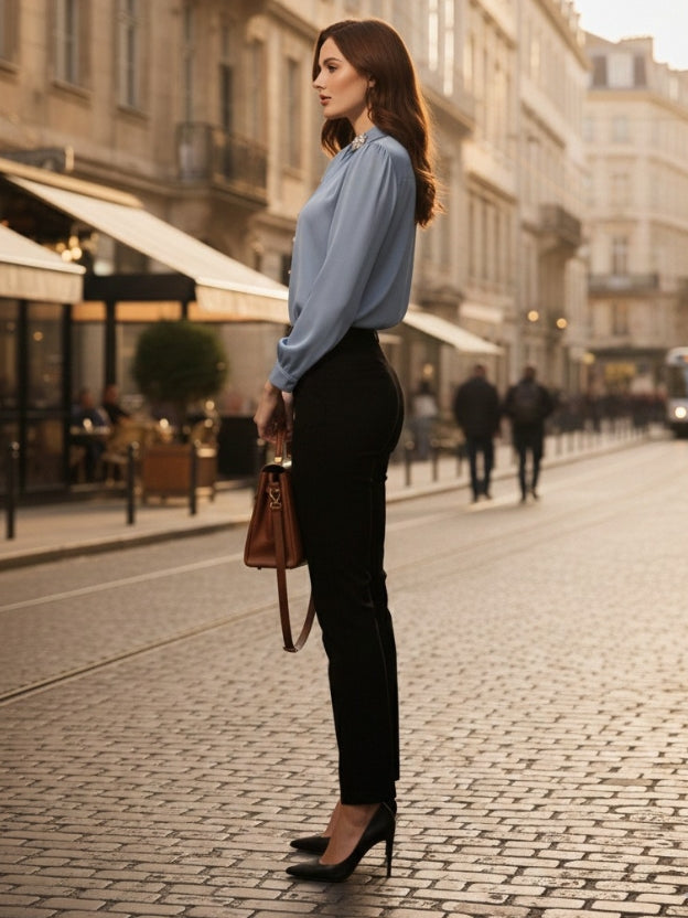 Elegant Tie-Neck Pearl Satin top