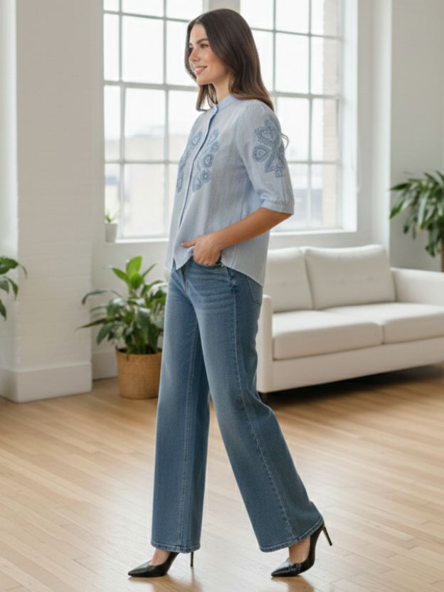 Elegant Embroidered Casual Shirt with Heart Detail