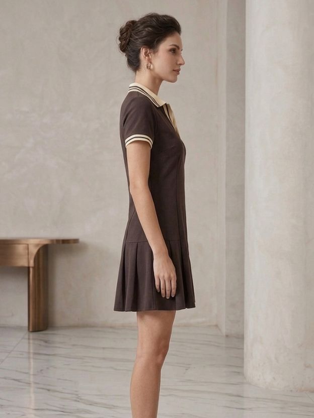 Classic Polo Collar Pleated Mini Dress