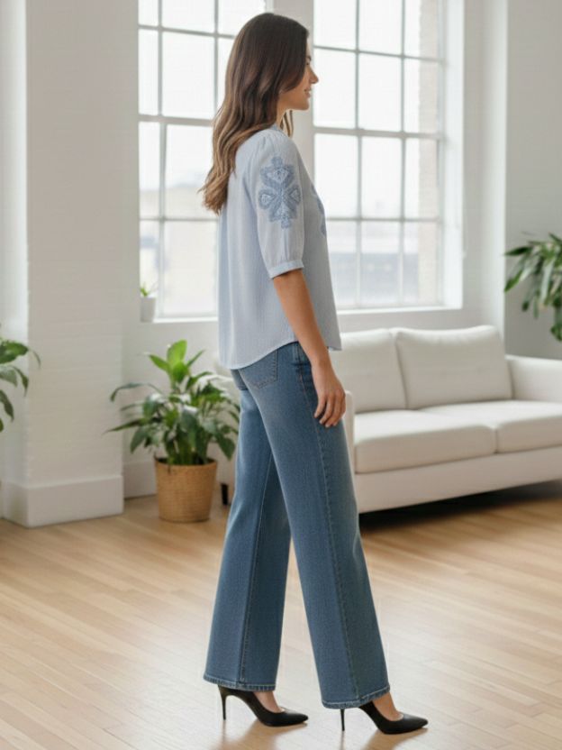 Elegant Embroidered Casual Shirt with Heart Detail
