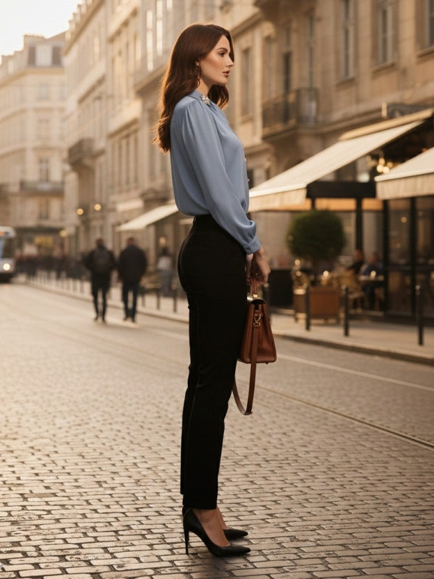 Elegant Tie-Neck Pearl Satin top