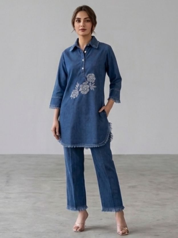 Blue Denim Co-ord set For Women