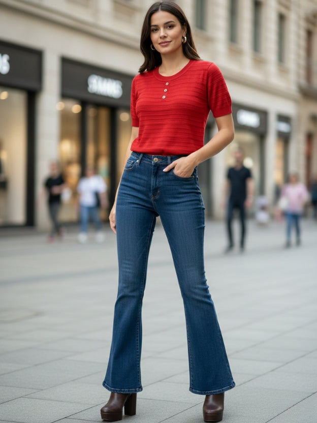 Women’s Ribbed Knit Top – Short Sleeve Casual Chic T-Shirt