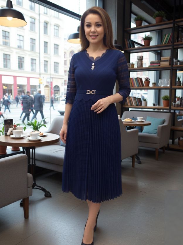 Midnight grace navy blue pleated dress