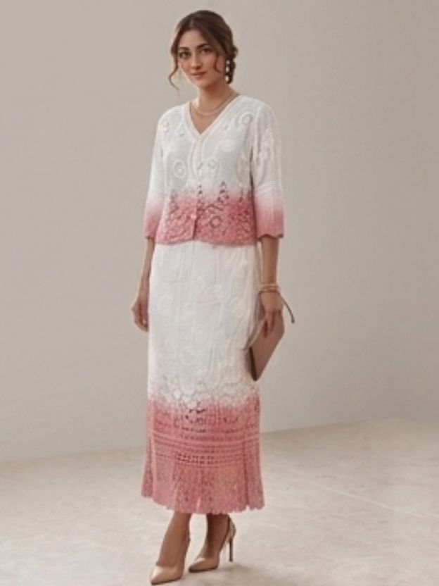 Elegant Crochet Embroidered Skirt & Top Co-Ord Set