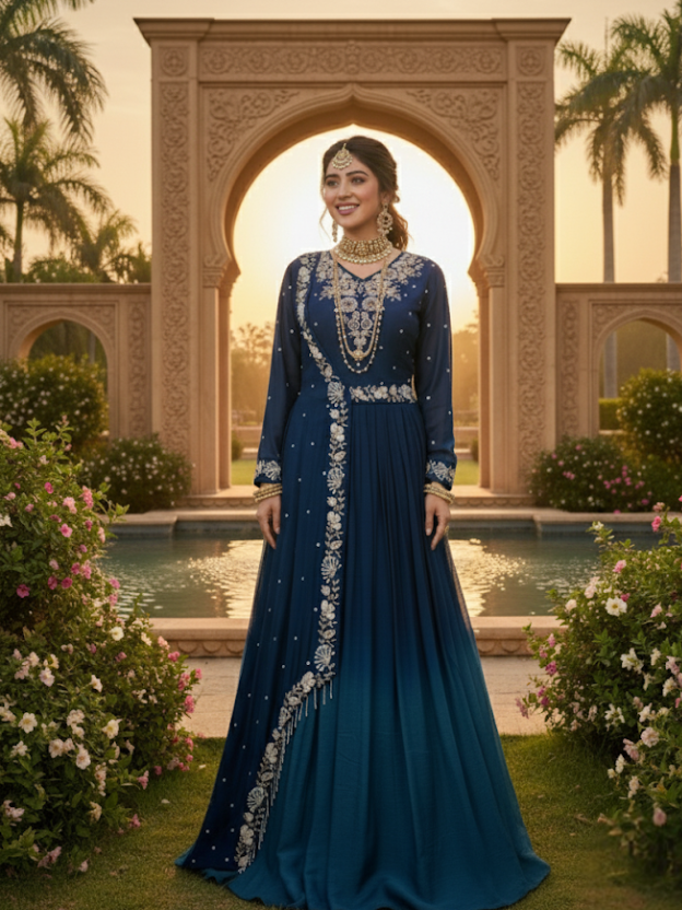 Royal Blue Embroidered Gown