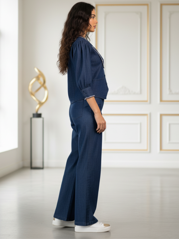 Elegant  Blue denim Women’s Co-Ord Set