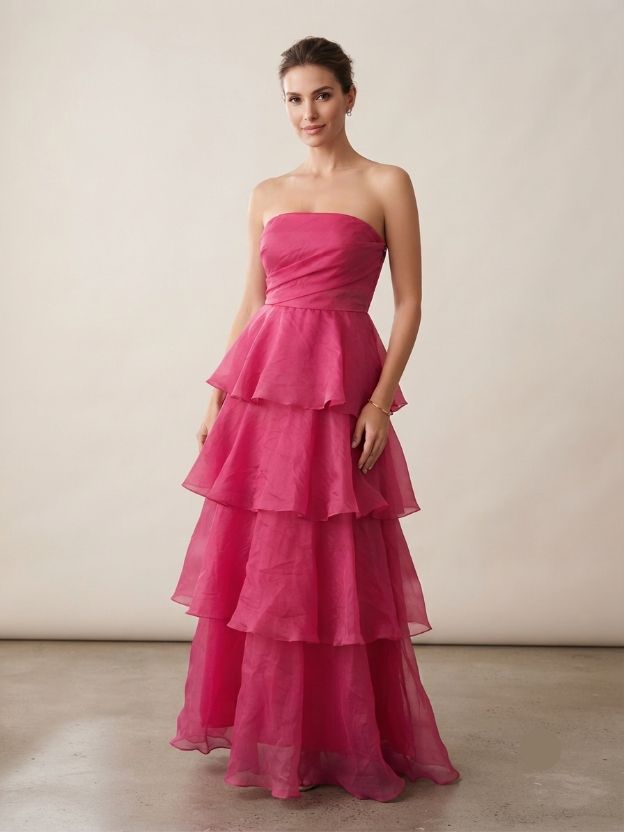 Women's Strapless Tiered Ruffle Maxi Dress | Elegant Party, Prom & Evening Gown